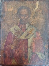 Antique Greek Ortodox hand painted icon of St. Nicholas. 17c. picture