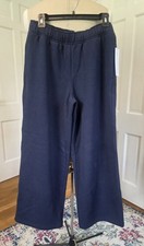 NWT Athleta Navy Blue Forever Fleece Wide Leg Sweat Pants Relaxed Petite Sz S P picture