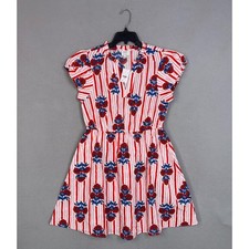 J Crew Dress Womens 10 Red Floral Striped Flutter Sleeve Cotton Preppy Willa picture