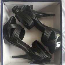 Fabulicious Black Satin Cocktail Shoes 1” Platforms with 5” Stiletto Heels US 13 picture