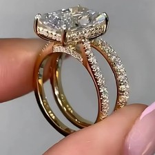 4.90 Ct Radiant Cut EF/VS1 Lab Grown Diamond Engagement Ring Set 14k Yellow Gold picture