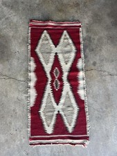 Vintage Navajo Rug Eye Dazzler Ganado Red Serrated Diamond Wool Weaving 22x48 picture