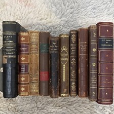 Lot 10 Antique Books Leather Marbled Decorative Library Decor Distressed picture