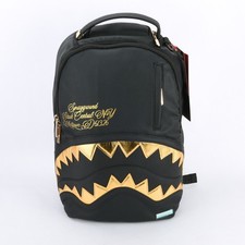 Sprayground Shark Central Gold DLXSV Leather Bag zipper Backpack Unisex Black picture