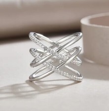 Round Cut Simulated Diamond Stunning Criss Cross Band Ring 14k White Gold Plated picture