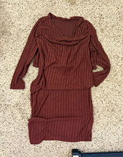 SHEIN Curve Brown Ribbed Knit Cowl Neck Long Sleeve Top Stretch 2XL picture