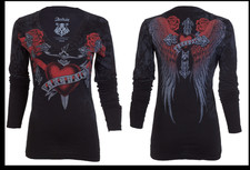 ARCHAIC by AFFLICTION Black HEART STRUCK Sinful Womens Long Sleeve T-shirt NWT picture