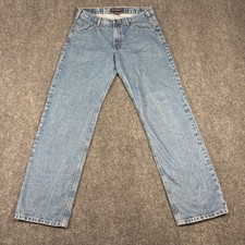 Real Ranch Workwear Mens Blue Denim Straight Leg Jeans 34x34 Light Wash Cotton picture