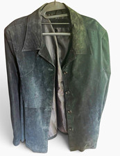 Vintage 90s Black Genuine Suede Leather Trench Coat Belted Jacket Mid Length picture