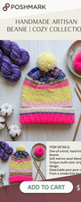 Handmade Women's Merino Wool Blend Knit Beanie One Size Striped Multicolor Pom picture