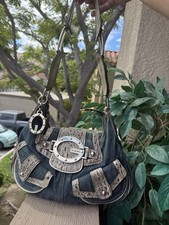 Guess dark wash denim shoulder bag silver logo buckle y2k vintage grunge picture