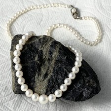 Mikimoto Akoya Pearl Necklace Strand Graduated Hi Luster VTG Japan Silver 18” picture