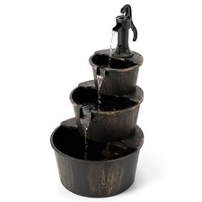 3-Tier Outdoor Barrel Waterfall Fountain w/Cascading Water Flow & Electric Pump picture