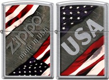 Zippo U.S.A. Metal Flag Set of 2 On Street Chrome Lighter L@@K NEW picture