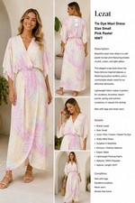 Lezat Tie Dye Maxi Dress Women’s Size Small Pink Pastel Kimono Sleeve Wrap NWT picture