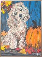 DBSG Original Acrylic Canvas Cozy Fall Cocker Spaniel Pumpkin Painting 16x20 picture