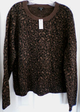 NWT NEW FALL TALBOTS SZ LARGE COZY LEOPARD CREWNECK JACQUARD SWEATER  $99.50 picture