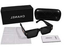 CHANEL Women's Black & Gold Oversized Sunglasses Black Tinted Lenses Logo picture