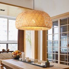 Vintage Bamboo Wicker Rattan Shade Pendant Light Hanging Fixture Ceiling Lamp picture