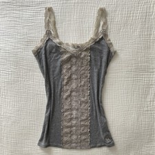 Rare Abercrombie & Fitch Lace Trim Cami Tank Grey Vintage 2000s Size Medium picture