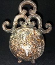 Large Antique Chinese Tiger Head Bell Brass Bronze Ritual Feng Shui 5.75