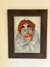 Vintage MCM Clown Oil Painting Kanda's Gallery Japan US Military Base Art Framed picture