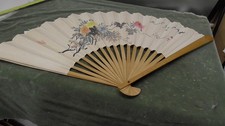 Vintage Hand Painted Oriental Folding Fan - Large Wall Hanging Art Decor 16x33 picture