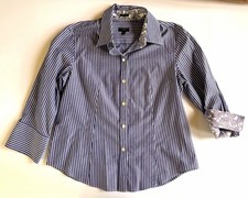 Talbots blue striped button up with paisley accents 10p picture