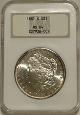 1881 S Morgan Silver Dollar NGC MS64 Old Fatty Holder/Nice 64 picture