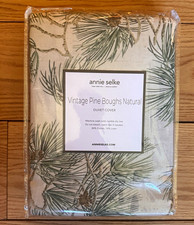Annie Selke Vintage Pine Boughs King Duvet Cover Natural/Green Cotton Linen picture