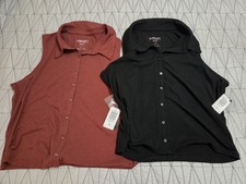 Lot of 2 Torrid Fitted Super Soft Rib V-Neck Collared Button-Up Crop Tank SIZE 1 picture