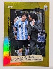 LIONEL MESSI DIEGO MARADONA Gold /50 SSP Rare Grail Topps Argentina Focus 2025 picture