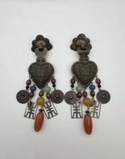 Vintage KC + Paul Chinese Fu Symbol Chandelier Dangle Statement Earrings picture