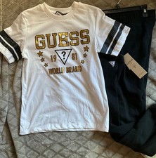New White Black  Boys 2pc Guess T-shirt & Sweatpants  Sizes M(10/12) L(14) picture