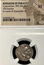Kingdom of Thrace Lysimachus NGC XF AR Drachm 305-281 BC picture