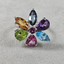 EFFY 6.53ctw Multi-Gemstone Sterling Silver Floral Cluster Ring picture