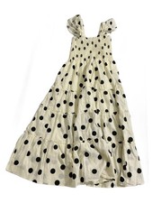 Few Moda New York Calypso Dress L Off-White Black Polka Dot Smocked Tiered Maxi picture