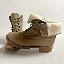 Timberland Sherpa Fold Down Combat Boots Gorpcore Utility Women’s 10 Brown Tan picture