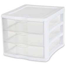 Sterilite Desktop Drawer, 3 Drawer Clear Plastic Countertop Drawer, White New picture