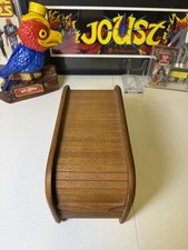 Vintage MCM Kalmar Designs Teak Wood Roll-Top CD Floppy Disk Holder Tambour Box picture