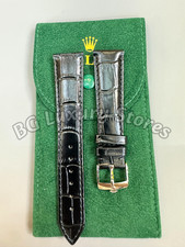Rolex Black Leather Watch Strap 20-16mm Silver Buckle NOS picture