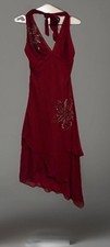 BCBG Max Azria Red Beaded Halter Silk Dress Featuring Asymmetrical Hemline UK 10 picture