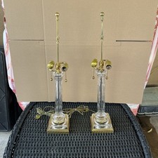 Chapman Italian Column Table Lamps Neoclassical 1970s Pair Crystal Glass picture