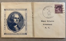 ERROR 1932 ENFIELD CONNECTICUT COVER WASHINGTON CACHET MISPRINTED DIAGONAL LINES picture