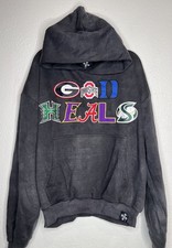 God Heals College Hoodie Men’s Large Gray Acid Wash Embroidered LARGE picture