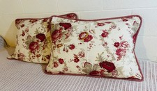 Waverly Garden Room Norfolk Vtg Rose Throw Pillows Gingham Trim Shabby EUC picture