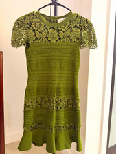 Vintage Valentino Green Lace Chic Dress Sz 4 Knee Length Short Sleeve Round Neck picture