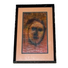 Vintage 1972 Anderson Abstract Portrait Painting Signed Framed Mixed Media Art picture