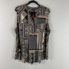 Cocomo Popover Sleeveless Blouse Size 2X Geometric Print Black Beige Brown picture