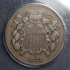 1872 US Two Cent Piece ANACS F-12 Fine Slab Error Key Date Coin 2 Cents picture